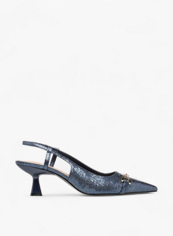 Celeste Women's Metal Accent Slingback Shoes with Kitten Heels  - Image 3
