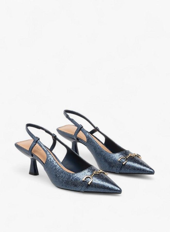 Celeste Women's Metal Accent Slingback Shoes with Kitten Heels - Image 3