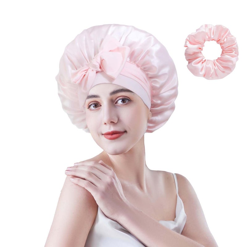 Cocheng Mulberry Silk Bonnet With Scrunchie Gift  Wide Band Extra Large  Breathable for Sleeping Curly Hair  Adjustable Sleep Cap for Women