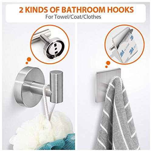 Tudoccy 5-Pieces Bathroom Hardware Set Brushed Nickel SUS304 Stainless Steel Round Wall Mounted - Includes 16" Hand Towel Bar, Toilet Paper Holder, 3 Robe Towel Hooks,Bathroom Accessories Kit - Image 3