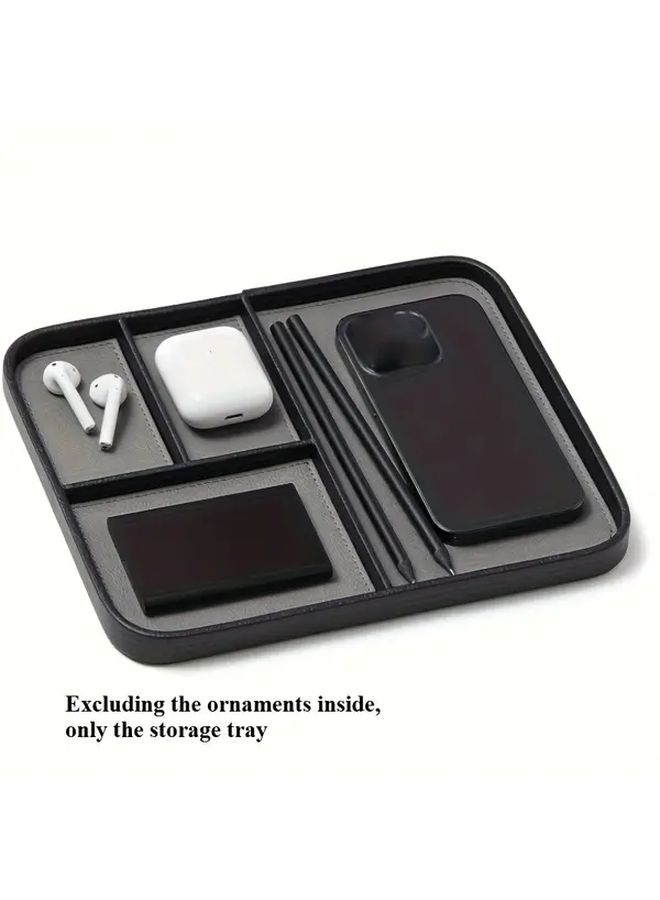 Grey Faux Leather Bedside Tray Organizer For Keys Watches Jewelry Multiple Compartments - Image 5
