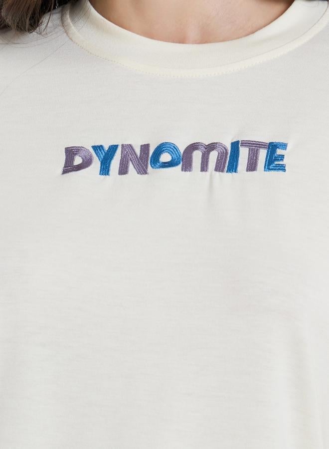 Styli Women Beige Graphic Embroidered Long Sleeve T-Shirt - Image 3