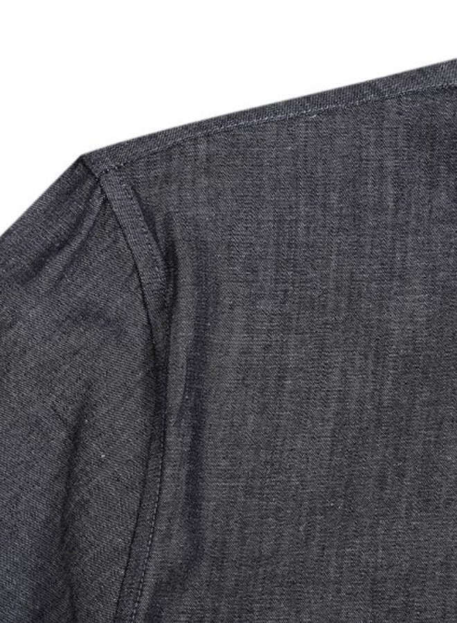 NIBEMINENT Turn-Down Collar Short Sleeves Shirt Dark Grey  - Image 4