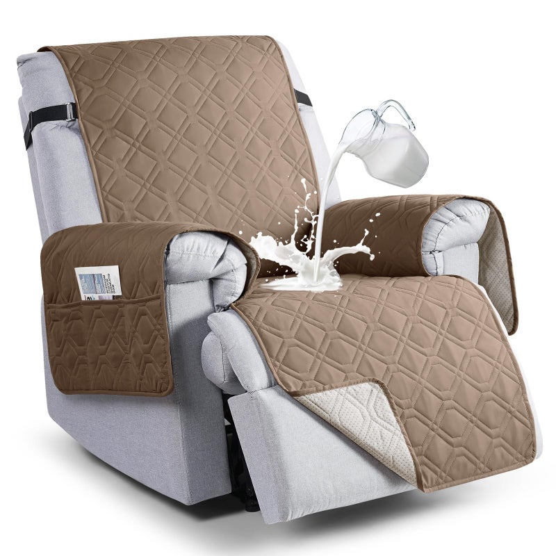 VANSOFY 100% Waterproof Recliner Chair Covers, Recliner Cover Non-Slip Dog Chair Cover Furniture Protector Washable Slipcover with Pocket, Elastic Straps for Pets, Dogs(Light Brown, 23.6") - Image 1