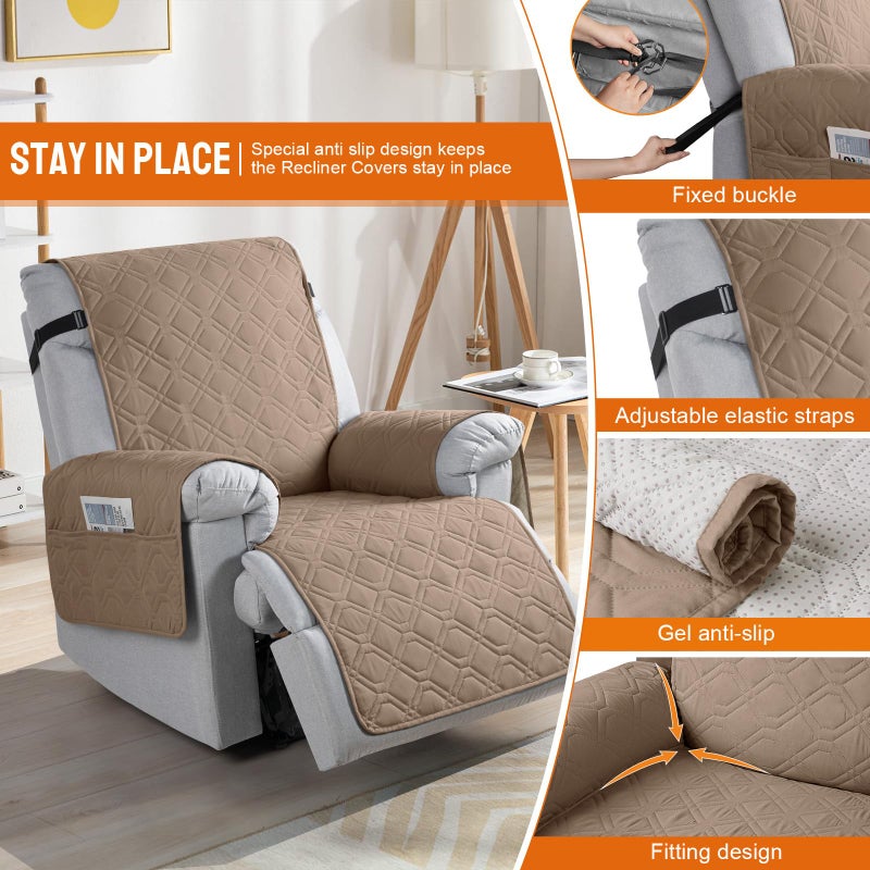 VANSOFY 100% Waterproof Recliner Chair Covers, Recliner Cover Non-Slip Dog Chair Cover Furniture Protector Washable Slipcover with Pocket, Elastic Straps for Pets, Dogs(Light Brown, 23.6") - Image 3