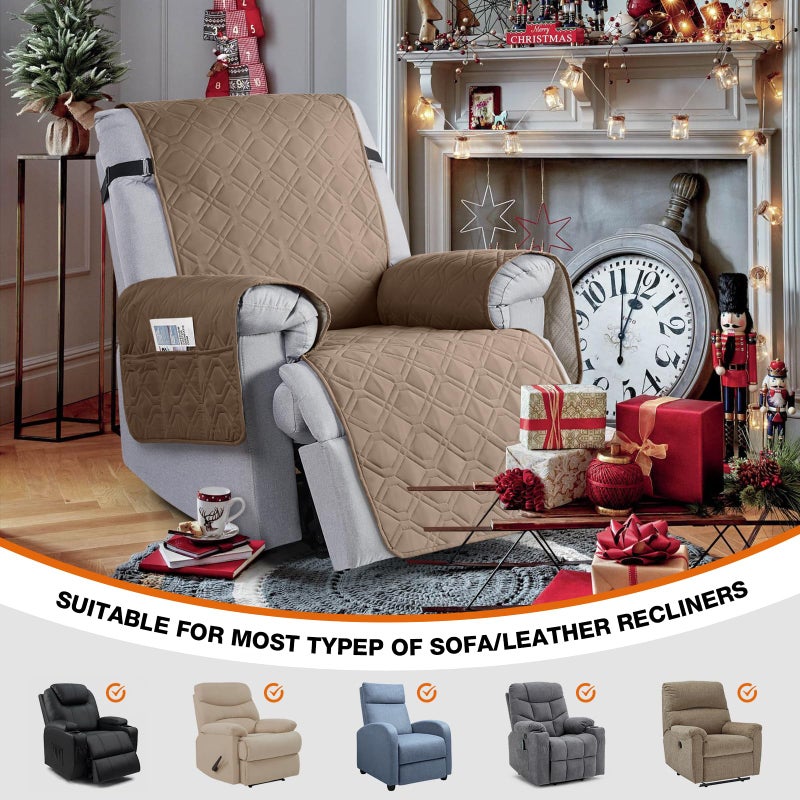 VANSOFY 100% Waterproof Recliner Chair Covers, Recliner Cover Non-Slip Dog Chair Cover Furniture Protector Washable Slipcover with Pocket, Elastic Straps for Pets, Dogs(Light Brown, 23.6") - Image 4