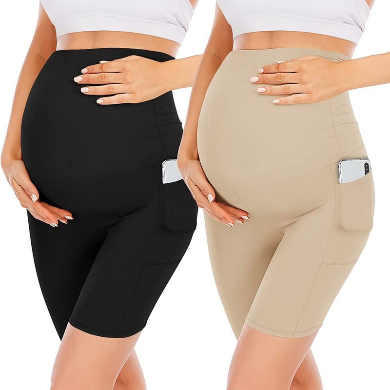 Zi Zhu Pin Pai Women's High Waist Maternity Capri Pants with Pockets - Comfortable Fitness Yoga Leggings for Pregnancy - Image 3