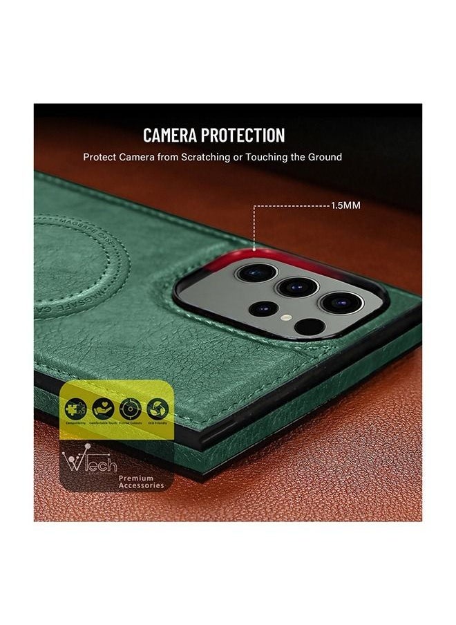Wtech - Luxury Leather Magnetic Wireless Charging Original MagSafe Shockproof Case Cover For Samsung Galaxy S23 Ultra 2023 Green - Image 1