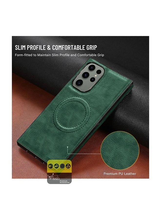 Wtech - Luxury Leather Magnetic Wireless Charging Original MagSafe Shockproof Case Cover For Samsung Galaxy S23 Ultra 2023 Green - Image 1