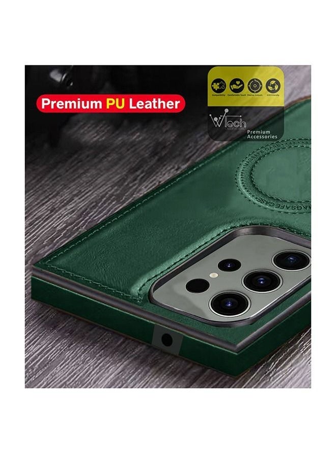 Wtech - Luxury Leather Magnetic Wireless Charging Original MagSafe Shockproof Case Cover For Samsung Galaxy S23 Ultra 2023 Green - Image 1