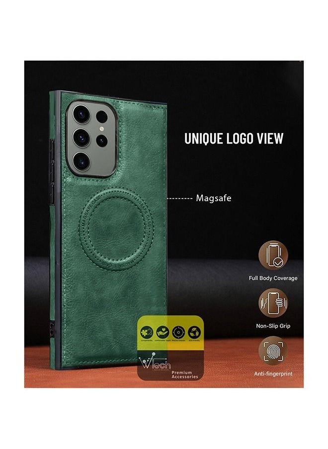 Wtech - Luxury Leather Magnetic Wireless Charging Original MagSafe Shockproof Case Cover For Samsung Galaxy S23 Ultra 2023 Green - Image 1