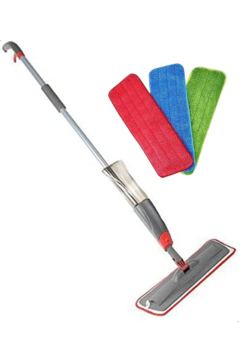Red Floor Mop with Gray Spray Mop Heads / Silver / Red Spare Parts 3 Pieces - Image 1