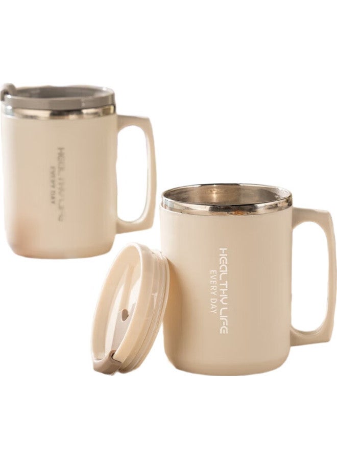 Caizhi 304 Stainless Steel Water Cup, Mug, Coffee Cup With Lid, Double-Layer Insulated Drinking Cup For Home Use, Coffee White Cz6228 - Image 2