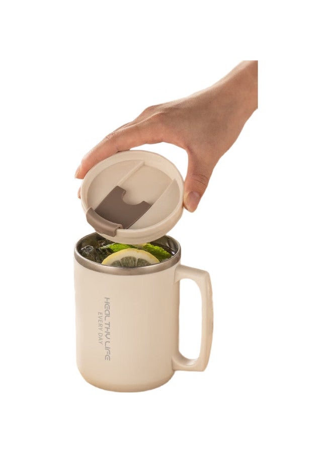 Caizhi 304 Stainless Steel Water Cup, Mug, Coffee Cup With Lid, Double-Layer Insulated Drinking Cup For Home Use, Coffee White Cz6228 - Image 1