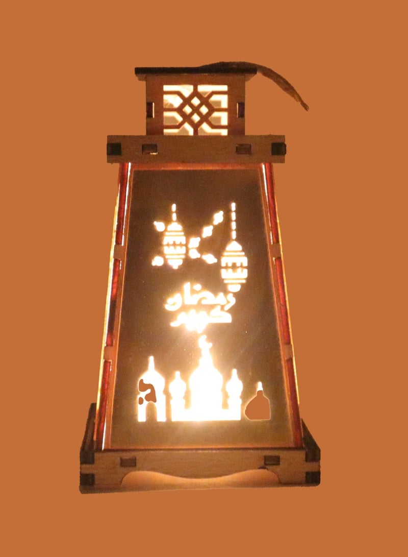 يوويل 2 قطعة فانوس رمضان خشبي رمضان مبارك ديكور ضوء فانوس ديكور العيد للاستخدام الداخلي والخارجي ديكور ضوء رمضان  - Image 3