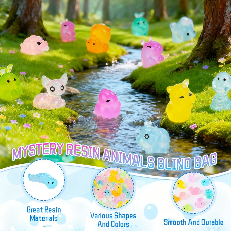 TQBAJ 100pcs Mini Glow in The Dark Animal Resin Models, Mystery Resin Animals Blind Bag, DIY Fairy Garden House Micro Landscape Aquarium Decor, Individually Wrapped Blind Bag - Image 2