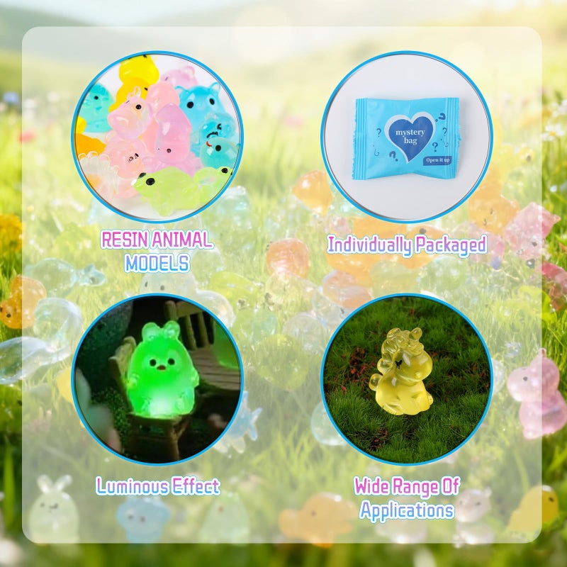 TQBAJ 100pcs Mini Glow in The Dark Animal Resin Models, Mystery Resin Animals Blind Bag, DIY Fairy Garden House Micro Landscape Aquarium Decor, Individually Wrapped Blind Bag - Image 4