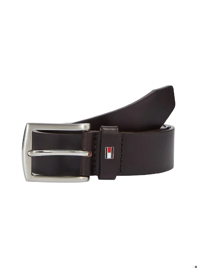 TOMMY HILFIGER Men's Denton Flag Keeper Leather Belt - Leather, Brown