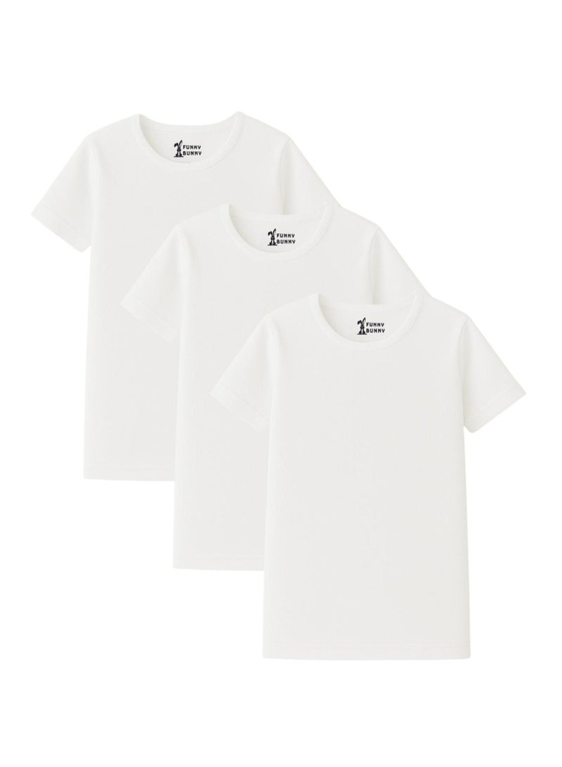 فاني باني باك يحتوي علي 3 قطع اندرشيرت داخلي نصف كم قطن ابيض للاطفال - Image 1