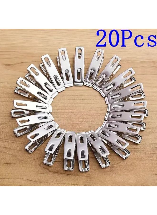 20 Pcs Heavy Duty Stainless Steel Laundry Clips With Non Slip Grip For Clothes Towels - Image 1