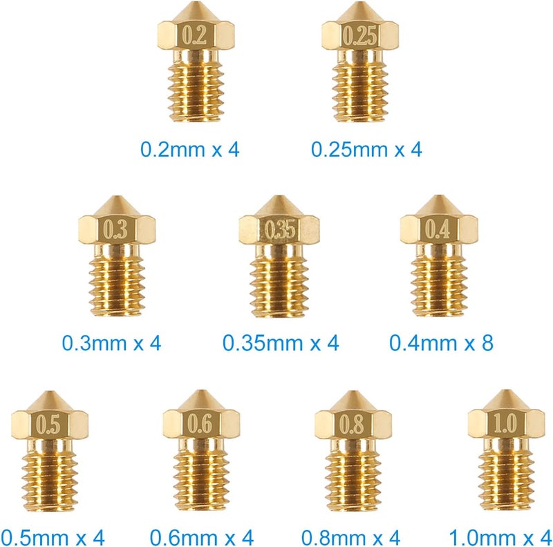 AITIAO 40 Pcs for E3D Nozzles Extruder Nozzles V5 V6 0.2mm 0.25mm 0.3mm 0.35mm 0.4mm 0.5mm 0.6mm 0.8mm 1.0mm 3D Printer Brass Nozzles Extruder Print Head for 1.75mm Filament for E3D V5-V6 3D Printer - Image 2
