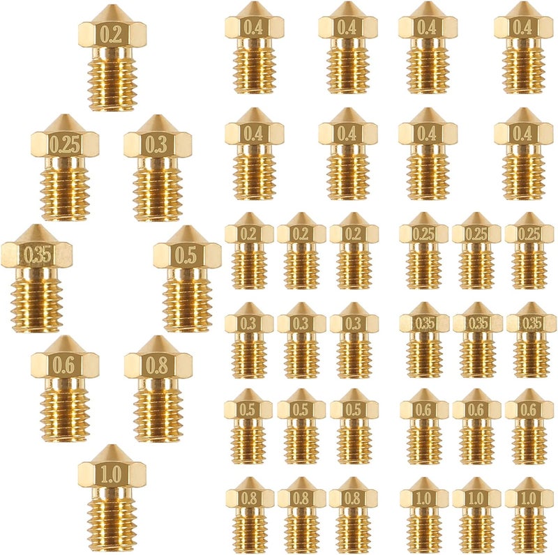 AITIAO 40 Pcs for E3D Nozzles Extruder Nozzles V5 V6 0.2mm 0.25mm 0.3mm 0.35mm 0.4mm 0.5mm 0.6mm 0.8mm 1.0mm 3D Printer Brass Nozzles Extruder Print Head for 1.75mm Filament for E3D V5-V6 3D Printer - Image 1