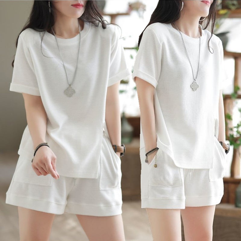 Casual Shorts  Retro Tee Set 2024 White - Image 1