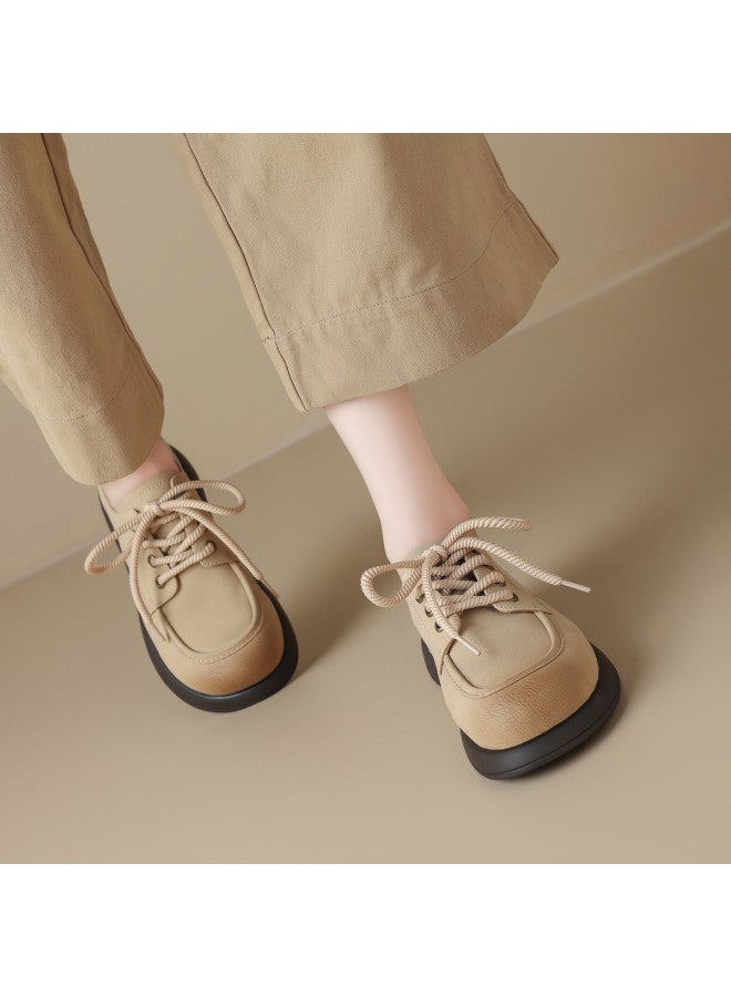 ZHR Vintage Scuffed】women's Flats Commuting Leather Shoes Soft Leather Loafers For Women Spring And Autumn Single Shoes - Image 2