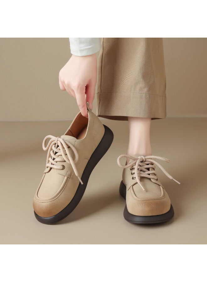 ZHR Vintage Scuffed】women's Flats Commuting Leather Shoes Soft Leather Loafers For Women Spring And Autumn Single Shoes - Image 4