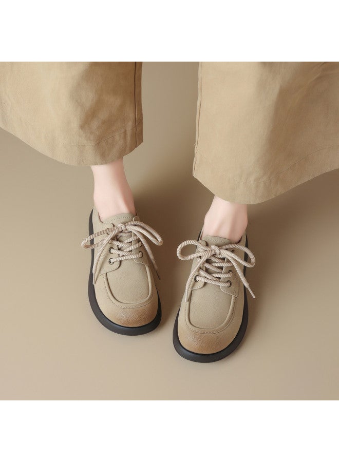 ZHR Vintage Scuffed】women's Flats Commuting Leather Shoes Soft Leather Loafers For Women Spring And Autumn Single Shoes - Image 3