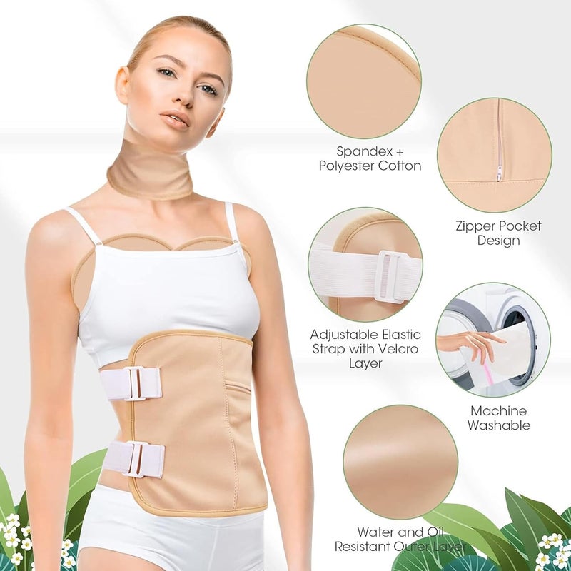 MQUPIN 10Pcs Castor Oil Pack Kit with Adjustable Strap, Reusable Organic Cotton Wrap for Full Body, Waist to Feet, Hot/Cold Therapy with Ice Bag Pocket Design (4-B) - Image 3