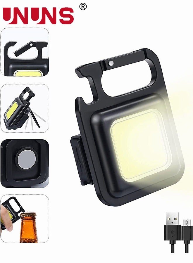 UNUNS Handheld Flashlights,COB Small Flashlights Keychain Light,Rechargeable LED Uplights,4 Modes Pocket Light With Folding Bracket/Bottle Opener/Magnet Base,Emergency Light For Camping Fishing Work - Image 1