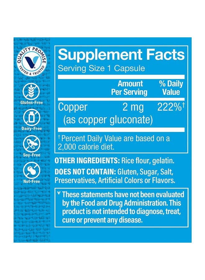 The Vitamin Shoppe مكمل فيتامين شوب كوبر 2 ملغ (غلوكونات النحاس) - مضاد أكسدة أساسي لتمثيل الحديد ودعم المناعة - معدن يؤخذ مرة واحدة يوميًا لصحة عامة (100 كبسولة) - Image 3