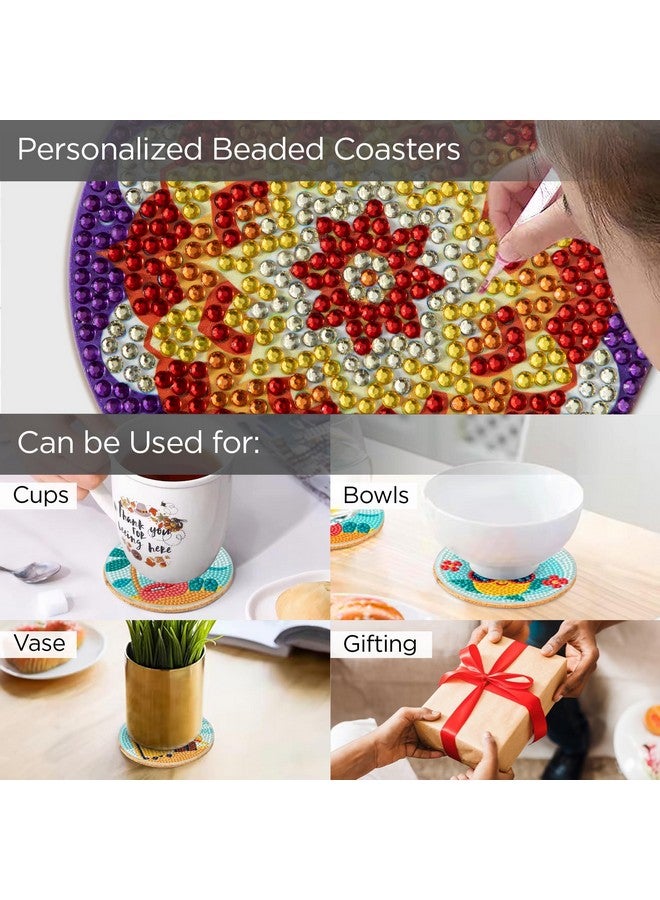Homestic Homestic Set of 6 Acrylic Beads Round Coasters Set for Hot Pots - Water Absorbent Tea Cup & Water Glass Cover Top Lid | Dining Table Decor Accessories | Multicolor-C32026  - Image 5