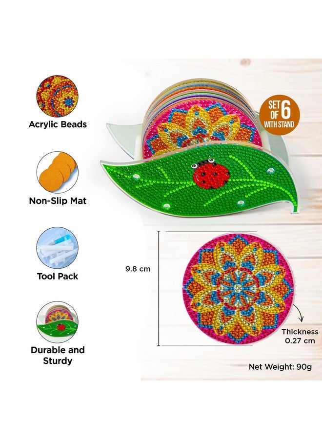 Homestic Homestic Set of 6 Acrylic Beads Round Coasters Set for Hot Pots - Water Absorbent Tea Cup & Water Glass Cover Top Lid | Dining Table Decor Accessories | Multicolor-C32026  - Image 4