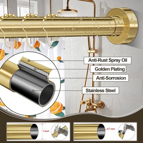 YNL Shower Curtain Rod 3496 Inches NonSlip Never Rust No Drill Tension Curtain Rod for Bathroom Window Room Divider Long Tension Rod Stainless Steel Brushed Gold - Image 3