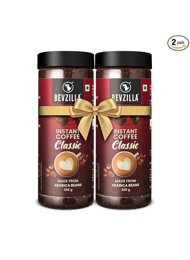 Bevzilla 400 Gram (200 Gm Pack of 2) 100% Arabica Instant Classic Strong Coffee Powder | Make 200 Cups Coffee| Espresso, Latte & Cappucino| Hot Cold Unbreakable Jar - Image 1