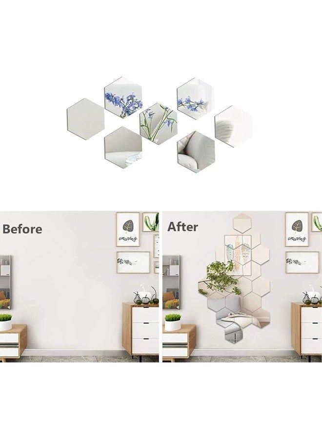 TPGP 24 Pieces Acrylic Hexagonal Mirrors, Flexible Self Adhesive Mirror Sheet DIY Art Mirror for Living Room, Bedroom, Bathroom, Sofa, TV Adjustment Wall Decoration - Image 2