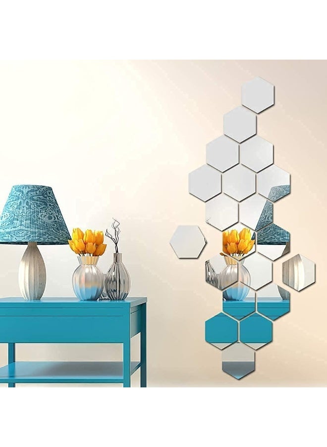 TPGP 24 Pieces Acrylic Hexagonal Mirrors, Flexible Self Adhesive Mirror Sheet DIY Art Mirror for Living Room, Bedroom, Bathroom, Sofa, TV Adjustment Wall Decoration - Image 4