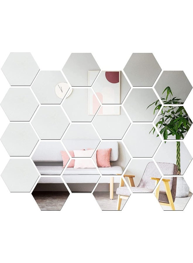 TPGP 24 Pieces Acrylic Hexagonal Mirrors, Flexible Self Adhesive Mirror Sheet DIY Art Mirror for Living Room, Bedroom, Bathroom, Sofa, TV Adjustment Wall Decoration - Image 1
