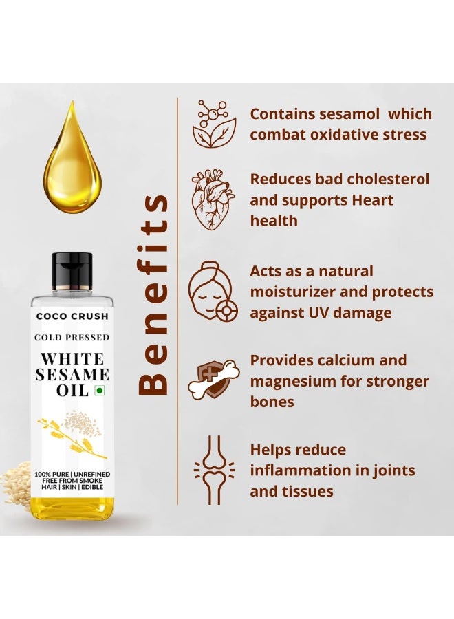 COCO CRUSH Cold Pressed Sesame Oil for Cooking | Extra Virgin, 100% Pure & Natural | Premium Sesame Oil for Healthy Cooking & Baking | Packed with Nutrients for Heart, Skin & Overall Wellness (100ML) - Image 2