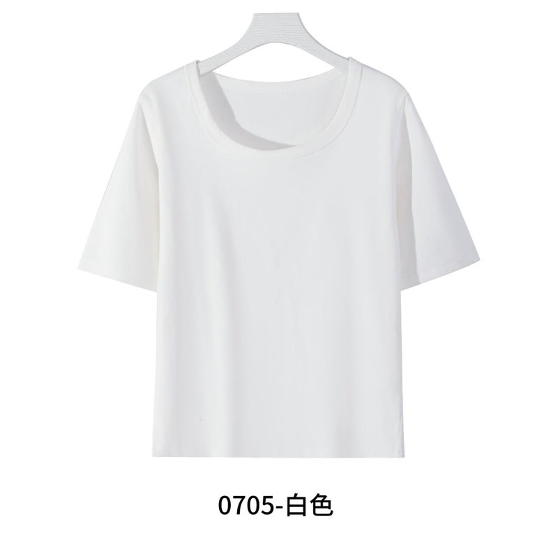 Threaded Stretch Comfortable Cotton T-Shirt Women'S Solid Color Round Neck Short Sleeve T-Shirt Slim Fit Top Base Shirt Inner Vest - Image 1