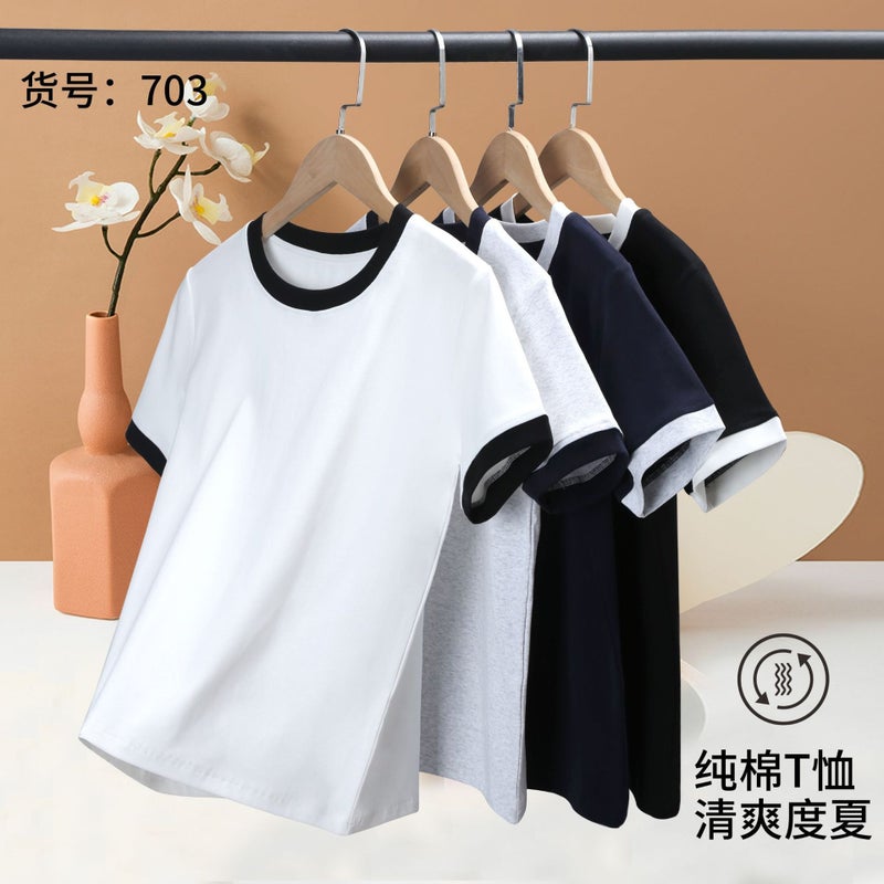 Threaded Stretch Comfortable Cotton T-Shirt Women'S Solid Color Round Neck Short Sleeve T-Shirt Slim Fit Top Base Shirt Inner Vest - Image 3
