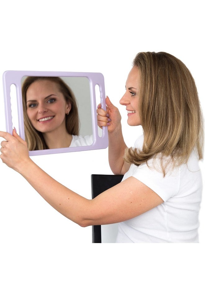 Salon Supply Co - Large Hand Mirror with Double Handle - Rectangular Hand Held Mirror with Handle - Hair Salon Equipment Hairstylist and Barber Accessories (Lavender Purple) - Image 1