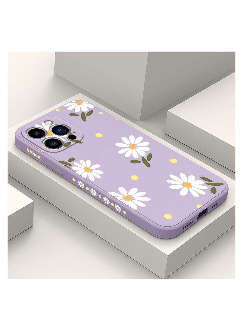 غطاء هاتف iPhone 13 Pro Max بتصميم زهرة فراشة فضائية لطيفة، مع بطانة مايكروفايبر ناعمة، وهيكل سائل سيليكون رفيع للغاية. الغطاء متوفر باللون الأرجواني الفاتح. - Image 1