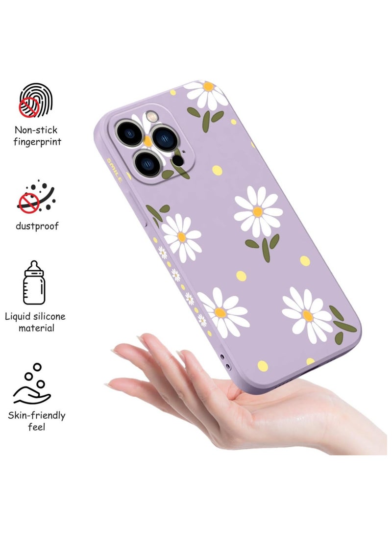 غطاء هاتف iPhone 13 Pro Max بتصميم زهرة فراشة فضائية لطيفة، مع بطانة مايكروفايبر ناعمة، وهيكل سائل سيليكون رفيع للغاية. الغطاء متوفر باللون الأرجواني الفاتح. - Image 4