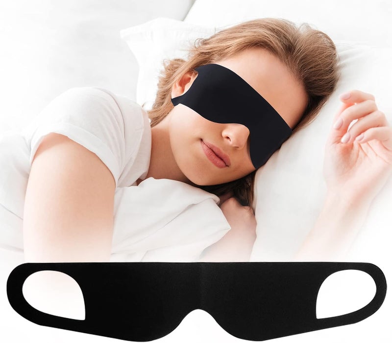 FRESHME Zero Pressure Sleep Mask - Lightweight Breathable Blockout Eye Mask for Sleeping with Ear Hanging Elastic Strap for All Sleep Positions Men Women Soft and Comfortable Black Eye Blinder Travel