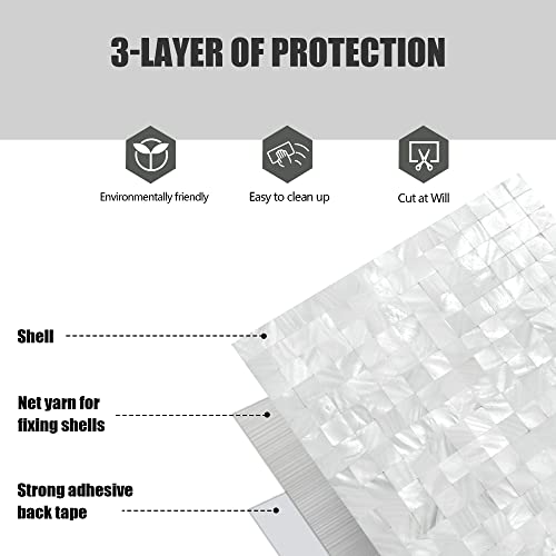 KASARO Peel and Stick Backsplash Shell Tiles, Mother of Pearl Mosaic Self Adhesive Tiles for Kitchen Wall Bathroom Bedroom Decor, White, 6-Sheet - Image 3