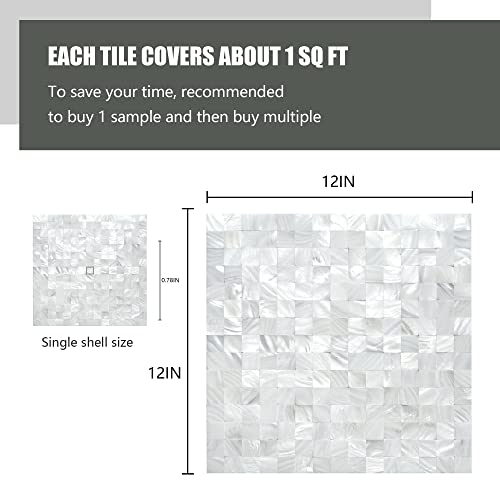 KASARO Peel and Stick Backsplash Shell Tiles, Mother of Pearl Mosaic Self Adhesive Tiles for Kitchen Wall Bathroom Bedroom Decor, White, 6-Sheet - Image 2