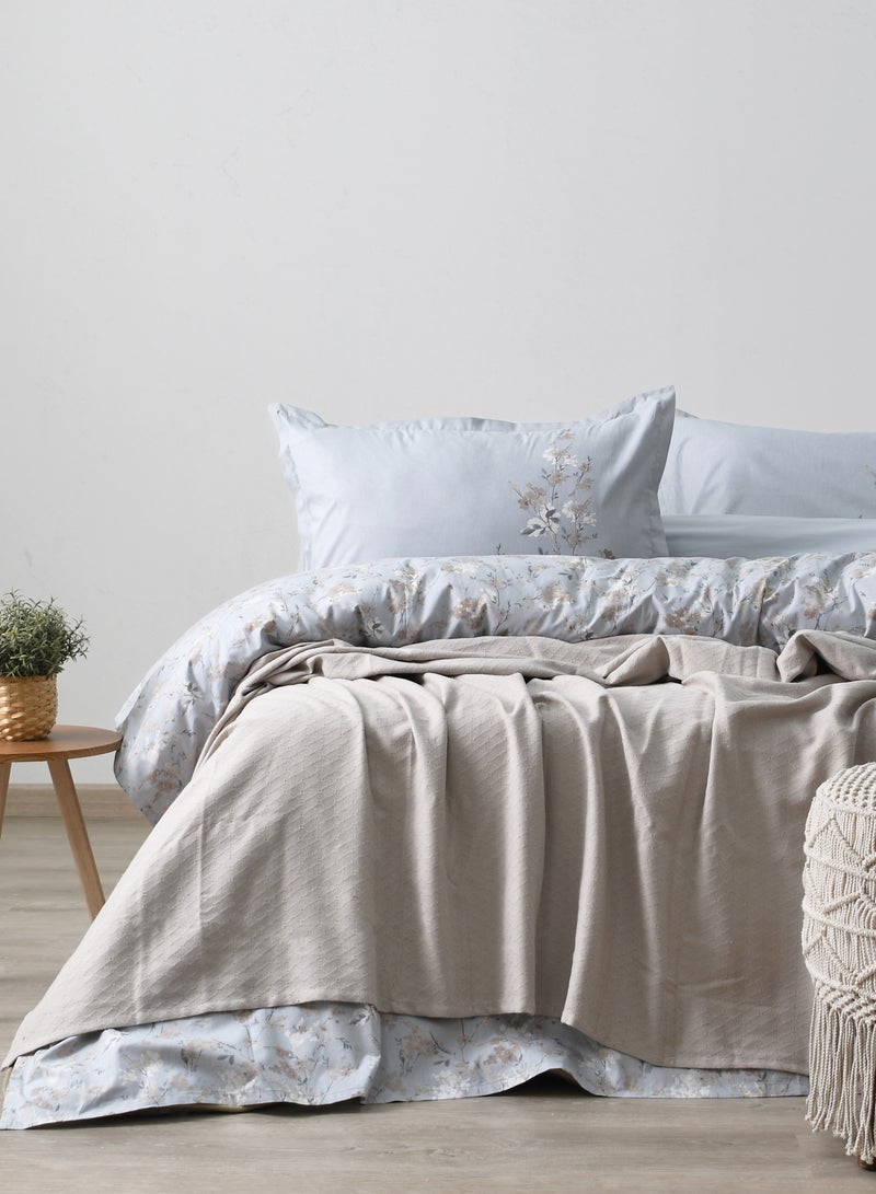 Morano Bedding Set Of 5, Harmony Pique 100% Cotton Fabric Includes, Bedsheet, Pillowcases and Long Pillowcase 240x260 Cm (Bloom-Greige) - Image 1
